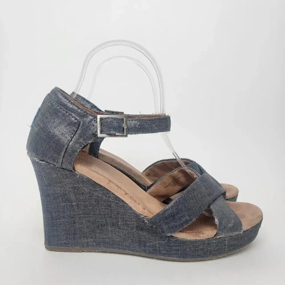 [TOMS] Sienna Iridescent  Black Denim Wedge Heel Sandals - 8.5 - Picture 4 of 11